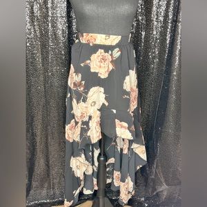 Black High Low Floral Skirt